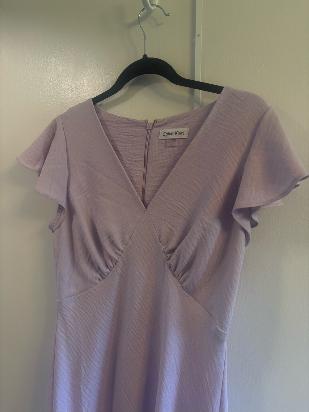 Calvin Klein Light Lavender V-Neck Flutter Sleeve Dress